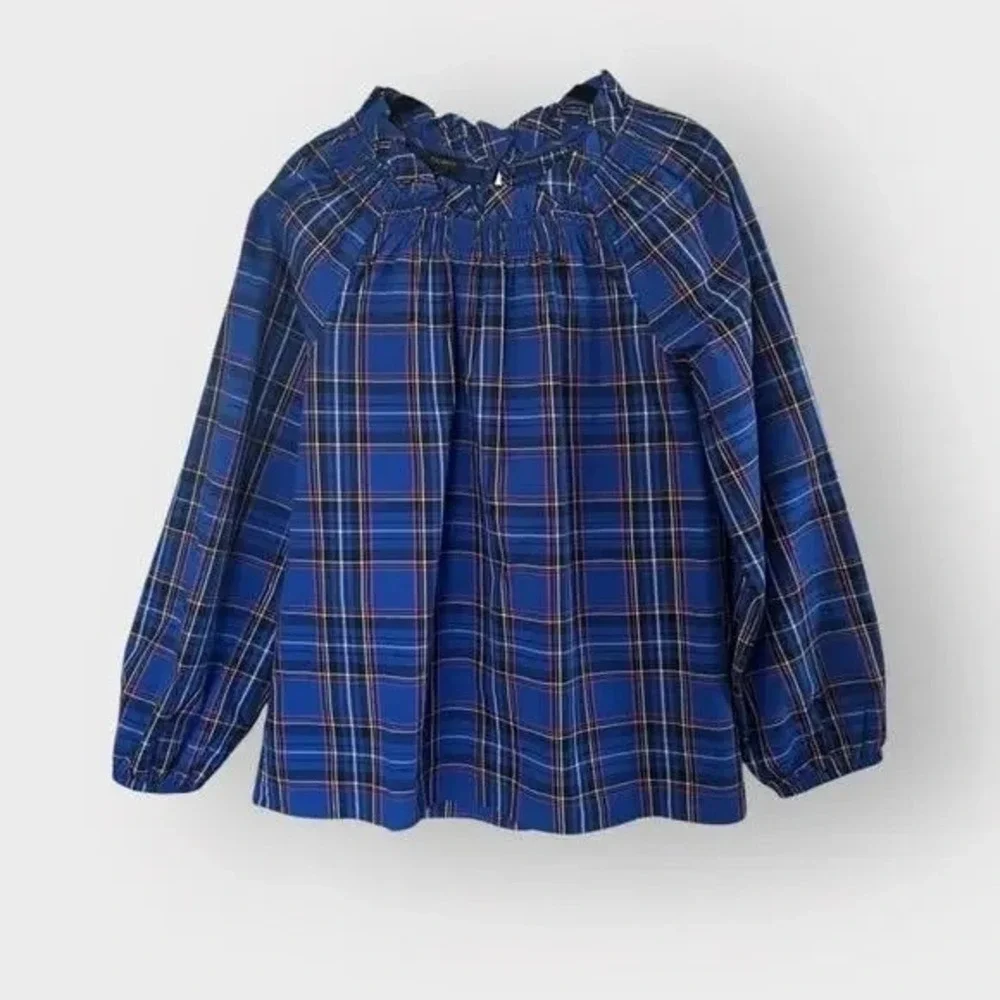 TALBOTS SMOCKED BLOUSE - MIDNIGHT PLAID XL‎ - Picture 2 of 6